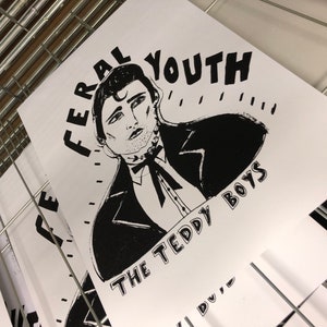 Feral youth the teddy boys, rock n roll A3 screenprint image 1