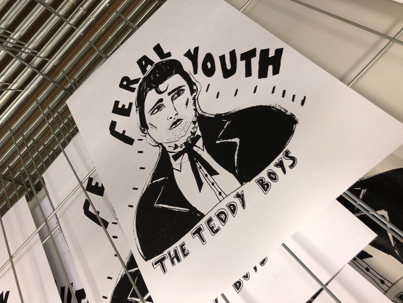 Feral youth the teddy boys, rock n roll A3 screenprint image 1