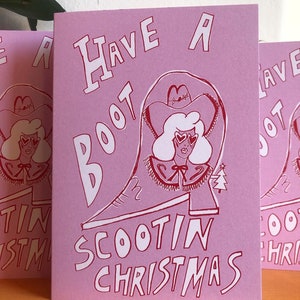 Boot Scootin Weihnachten Karte, Western Weihnachtskarte, yeehaw, Teddy Girl Club, die Teddy Mädchen, Western Karte, Kitsch Weihnachtskarte