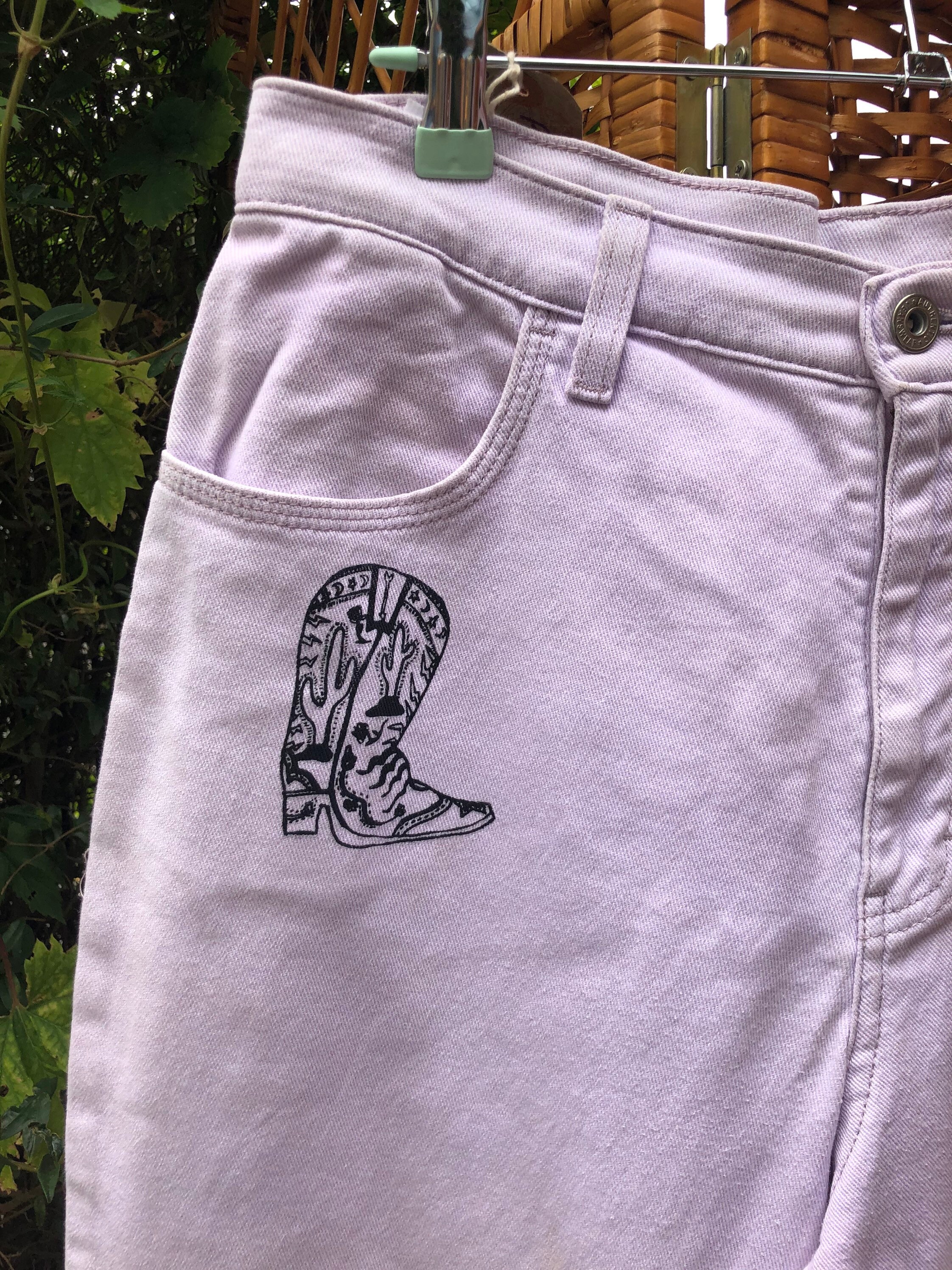 Image of Size  Cowgirl Boot Jeans in Purple Wash, Line Dancing, Country, S Style, S One Of A Kind, Screeenprinted Trousers