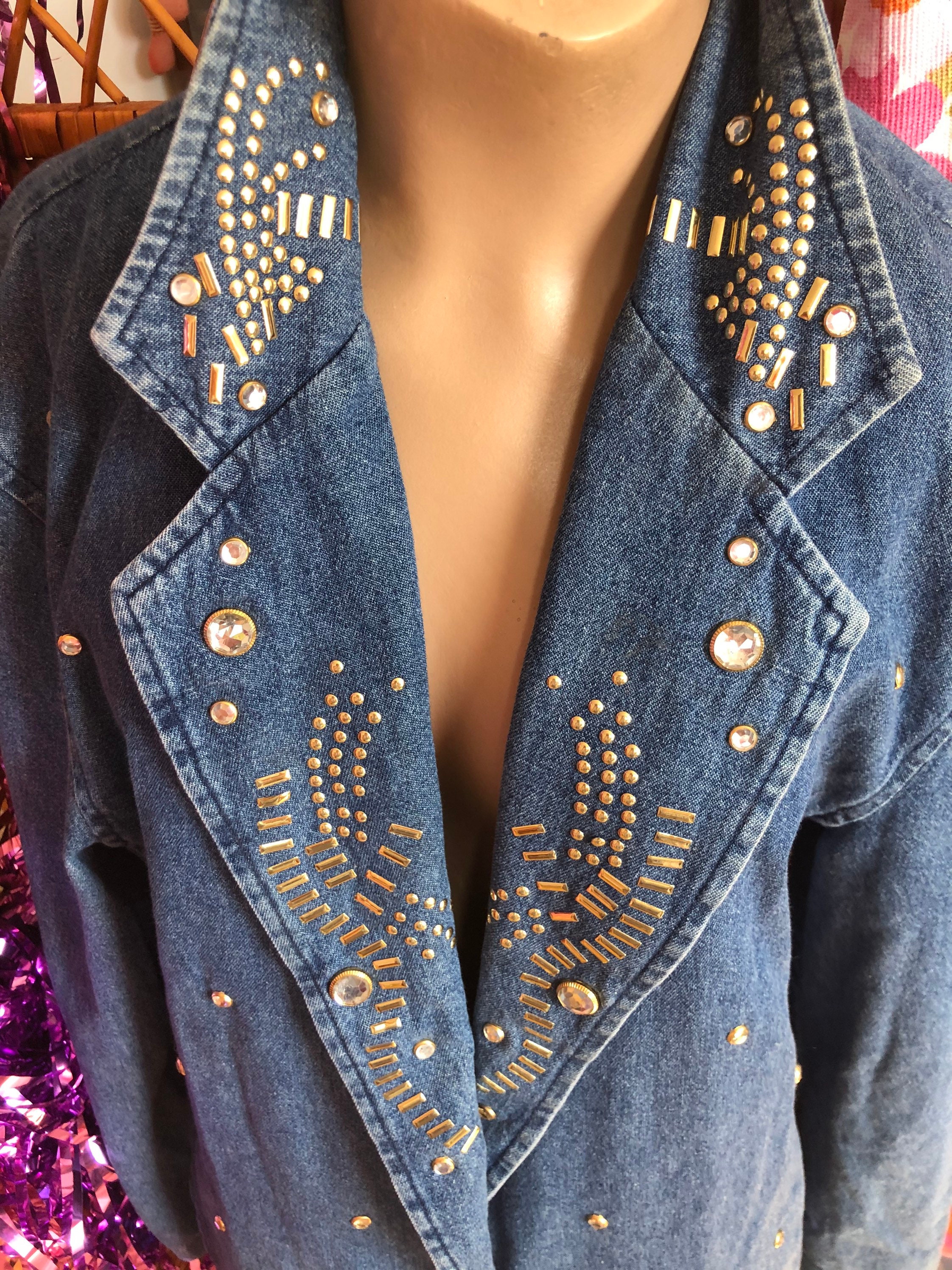 Image of Size Uk 8, Small/ Medium 1980S Denim Jacket, Coat, 80S This Aint My First Rodeo Madonna, Country, Cowgirl Cowboy, Western, Vintage