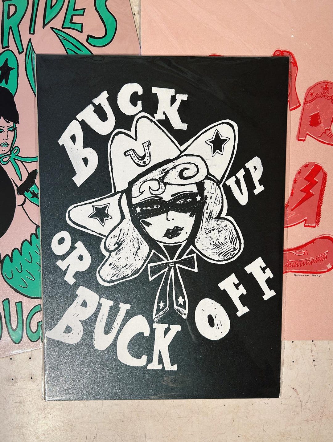Buck up or Buck off A3 Cowgirl 1970s Poster, Screenprint, Western Art ...