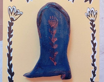 PROTOTYPE SALE Clay cowgirl boot ornament, handpainted, cowbabe, cowboy, cowgirl, ceramics, ceramic, vintage cowgirl, western wall plaque