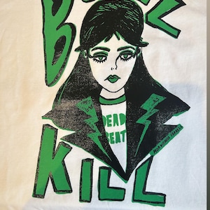 Buzz Kill könsneutral vintage mod t-shirt, gogo, Bardot, 1960-talet, 60-talet, screentryckt, handgjord, ekobomull, unisex