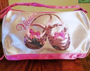 Ballet Shoes Duffel Satin & Sequins Personalized Dance Bag Recital Ballet Bag Valentine Easter Basket Birthday Gift Dance Recital