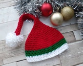 Crochet Christmas Santa Elf Hat, Baby Photography Prop. Baby Hat, Red White Pom Pom Hat. Various sizes. Baby wear.