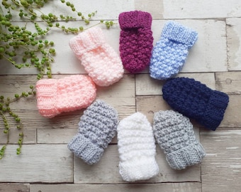 Baby mittens, various colour options, hand knit mittens. Newborn baby aprox UK seller. Baby Wear. Newborn baby.