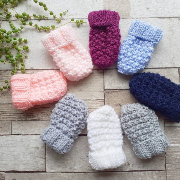 Baby mittens, various colour options, hand knit mittens. Newborn baby aprox UK seller. Baby Wear. Newborn baby.