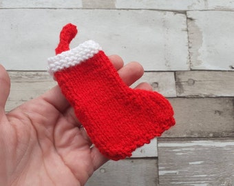 Hand knitted mini Christmas stocking, Christmas tree decorations. UK seller, Various colour options