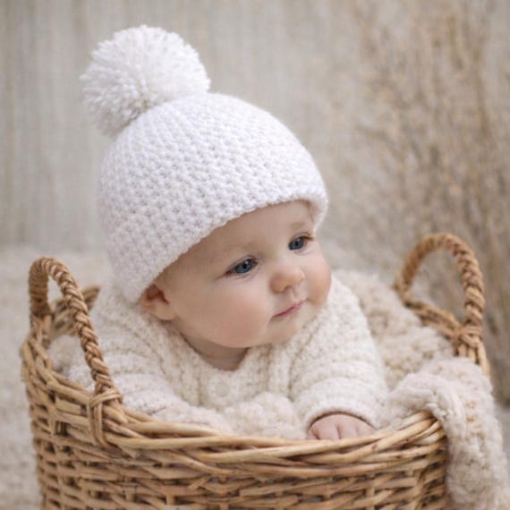 Baby Pom Pom Hat, Baby Wear, Knitted Baby Hat. Tiny Baby  display picture 2