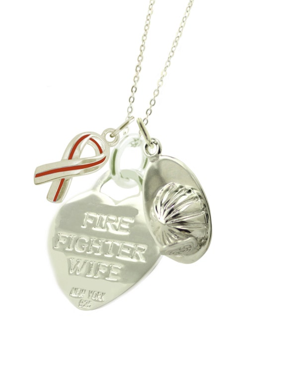 Free Shipping SolidSterling Silver Firefighter Wife Necklace HATRR