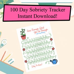 100 dagars nykterhetsspårare för mental hälsa utskrivbar | Spårare för återhämtning från missbruk | Nykterhetsmotivation (digital nedladdning)
