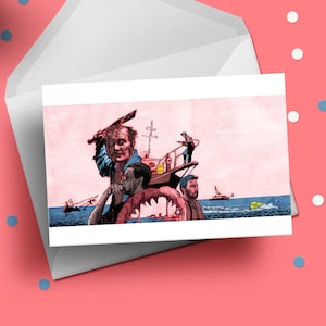 Mandíbulas tiburón animal cumpleaños tarjeta de felicitación, Steven Spielberg 70s película fan único hombres regalo para él abuelo padre A6