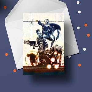 Alien Terminator Predator Robocop anniversaire carte de voeux des années 80 rétro horreur science-fiction bande dessinée film fan art cadeaux pour lui, format A6