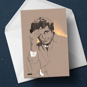 Carte de vœux d’anniversaire Columbo vintage des années 70 film, meurtre mystère fan art dessin, cadeaux uniques de papa homme pour lui sa femme