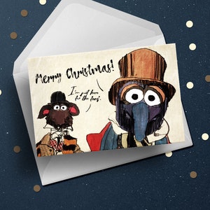 Muppets Christmas Carol happy holidays seasons funny greeting card, Gonzo Rizzo gift for wife husband girlfriend boyfriend best friend fan