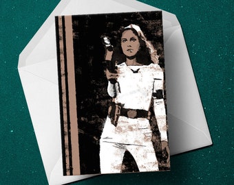 Buck Rogers Erin Gray Colonel Deering birthday greeting card, retro vintage 70s sci-fi TV unique gift for him boyfriend husband dad