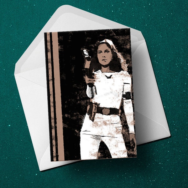 Buck Rogers Erin Gray Colonel Deering birthday greeting card, retro vintage 70s sci-fi TV unique gift for him boyfriend husband dad