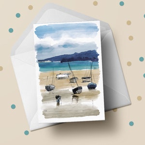 Cornwall St Ives Boote Geburtstag Grußkarte Meer Strand Hafen Segeln Zeichnung Malerei Landschaft Kunst Geschenk A6