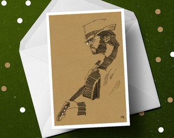 Neil Young birthday greeting card, folk rock music guitar musician CSN 60s vintage unique gift for him A6