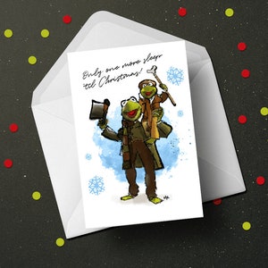 Muppets Christmas Carol Kermit Tiny Tim, happy holidays funny greeting card, gift for wife husband girlfriend boyfriend best friend fan