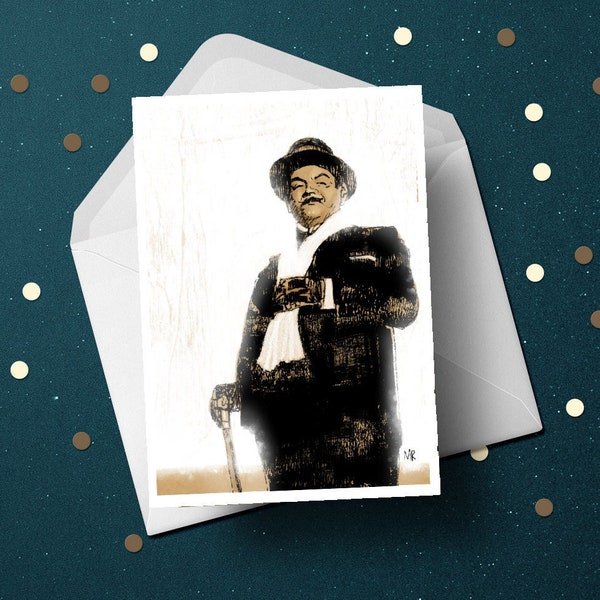 Hercule Poirot David Suchet birthday greeting card, Agatha Christie vintage murder mystery, unique mum dad gifts for him her