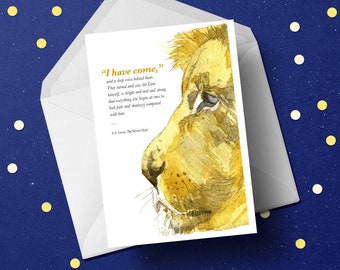 Aslan Lion greeting card happy holidays A6, Narnia gift idea for her him, boy girl husband wife, Witch Wardrobe present for child bedroom