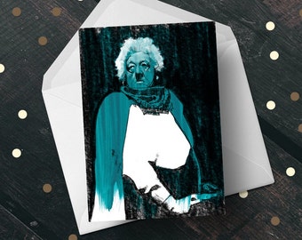 Miss Marple Margaret Rutherford birthday greeting card, Agatha Christie vintage murder mystery, unique mum dad gifts for him her