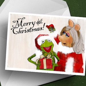 Kermit & Miss Piggy Muppets Christmas Carol greeting card, happy holidays funny gift for wife husband girlfriend, boyfriend best friend fan