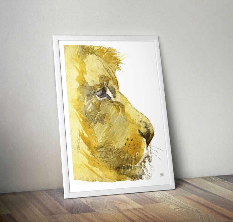 Lion painting beautiful African king cat animal watercolour art drawing painting print for her wife mother gift idea A4 image 1