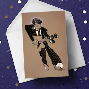 Cartão de felicitações de aniversário de guitarra de rock n roll de Chuck Berry, presente de arte exclusivo para músico de blues vintage para ele, ideias de pai e avô