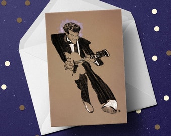 Chuck Berry rock n roll guitar birthday greeting card, vintage blues musician unique art gift for him, dad granddad ideas