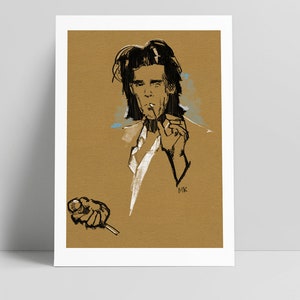 Nick Cave musica alternativa film musicista parete decorazione arte stampa disegno, regalo per lui suo padre mamma marito moglie fidanzato A4