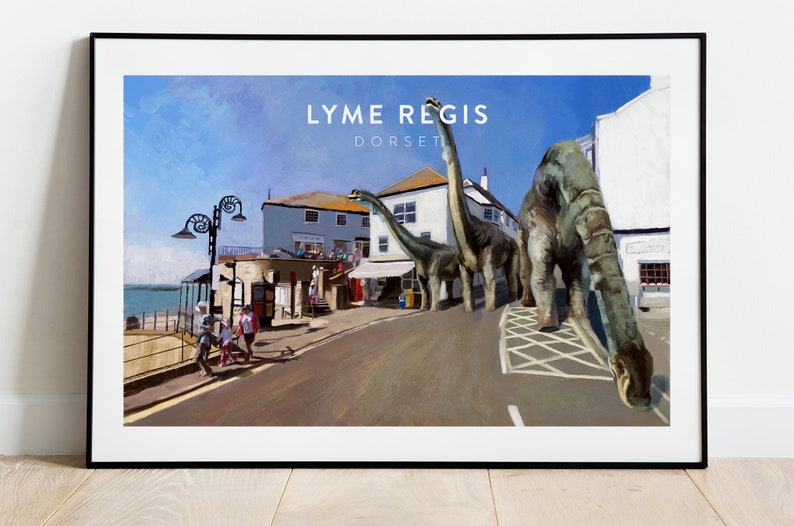 Dinosaur Lyme Regis art print history holiday seaside painting image 1