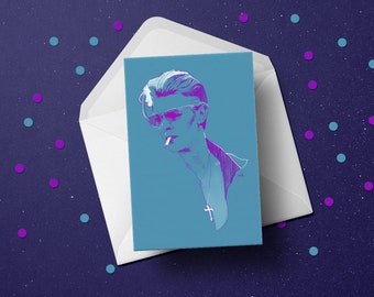 David Bowie 80s pop music birthday greeting card, unique mens musician gift idea for him husband boyfriend