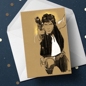 Star Wars Birthday Greeting Card, Han Solo Harrison Ford película fan impresión geek idea de regalo para él, marido novio padre hermano A6 tamaño