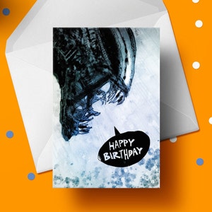 Película extraterrestre tarjeta de cumpleaños, tarjeta de felicitación xenomorph, geek de la película de terror de los años 70, idea de regalo de los hombres del arte para él marido novio abuelo abuelo