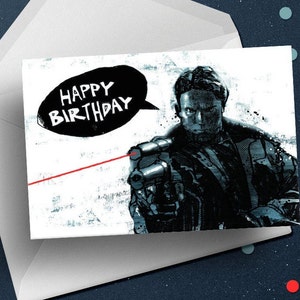 Cartão de aniversário do filme Terminator, presente de desenho de arte de filme de terror dos anos 80 para ele, marido, namorado, cartão exclusivo masculino