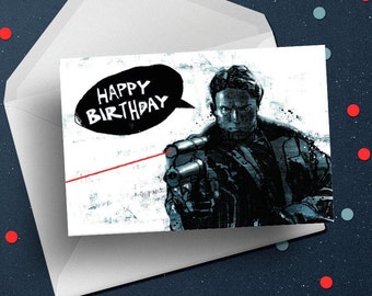 Terminator movie Birthday Card, 80s horror film art drawing gift for him husband boyfriend mens unique greeting card