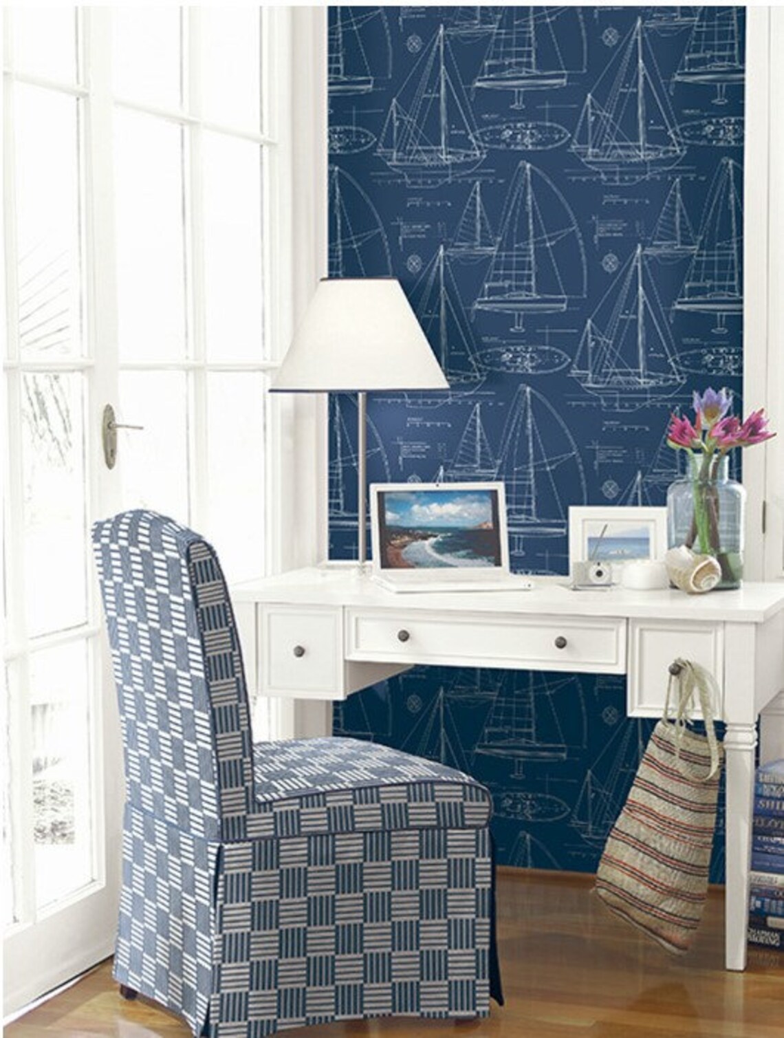 Yacht Blueprint Blue Wallpaper - Etsy
