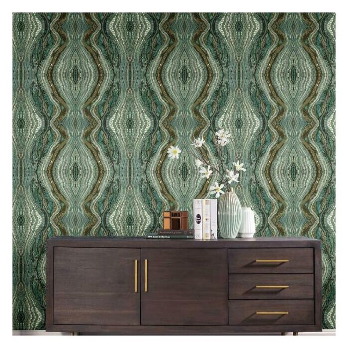 Marble Kaleidoscope PEEL & STICK Wallpaper Teal - Etsy