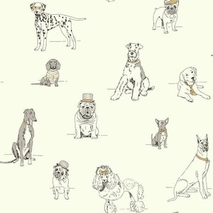 Silver and Gold Dogs in Hats Prepasted Wallpaper