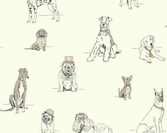 Silver and Gold Dogs in Hats Prepasted Wallpaper