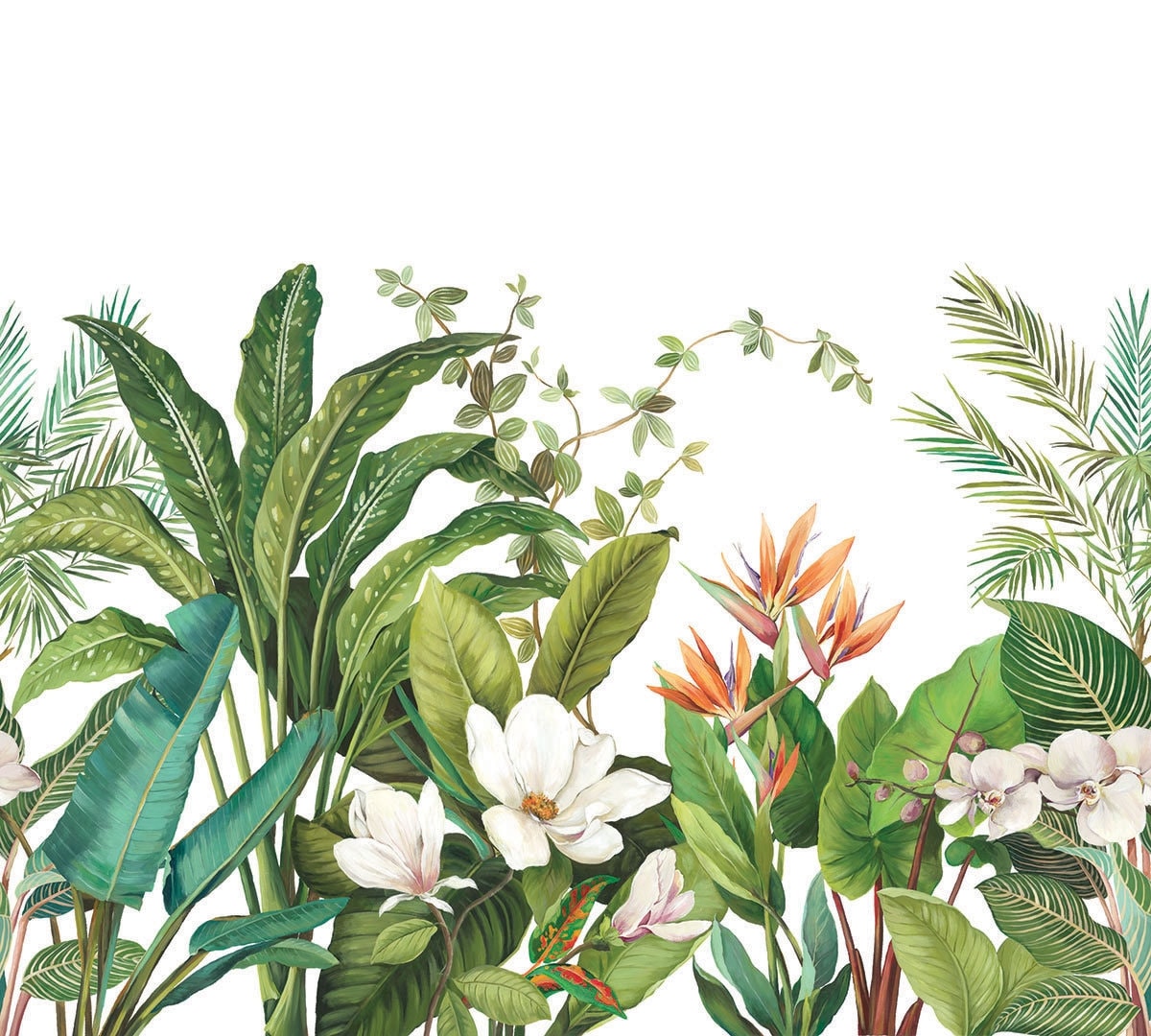Naples Palm Mural White Wallpaper