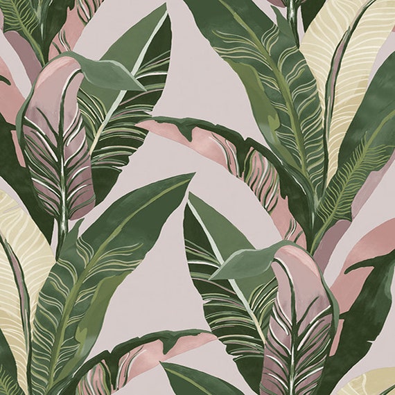 Blush Bungalow Palm Leaf Wallpaper Etsy