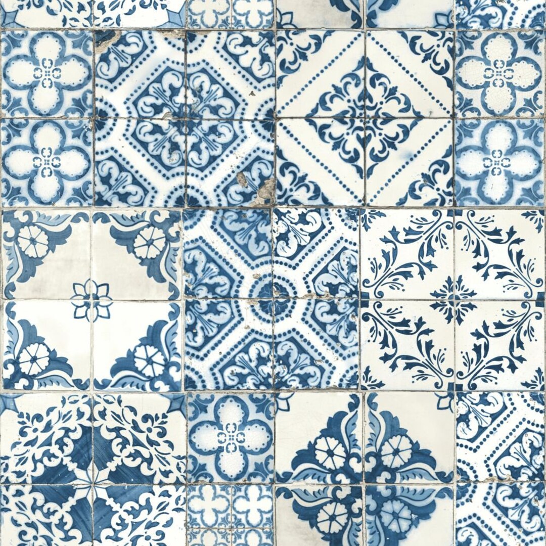 Mediterranean Tile Blue PEEL & STICK Wallpaper - Etsy