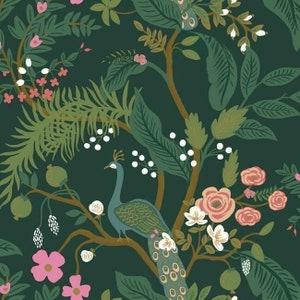 Floral Peacock Wallpaper Emerald Green