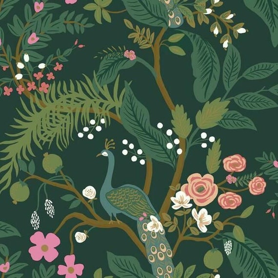 Floral Peacock Wallpaper Emerald Green - Etsy Ireland Floral Peacock Wallpaper Emerald Green - Etsy Ireland