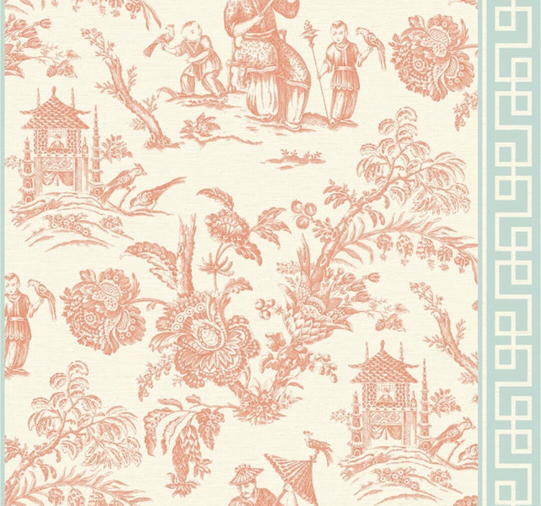 Scenic Chinoiserie Coral Wallpaper Etsy