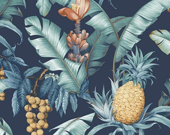 Golden Pineapple Navy Wallpaper